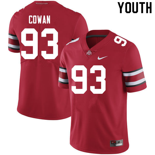 Ohio State Buckeyes Jacolbe Cowan Youth #93 Scarlet Authentic Stitched College Football Jersey